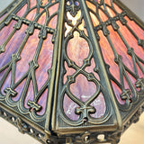 14-Inch Gothic Cathedral Tiffany Table Lamp Blue Stained Glass Square Shade