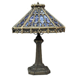 14-Inch Gothic Cathedral Tiffany Table Lamp Blue Stained Glass Square Shade