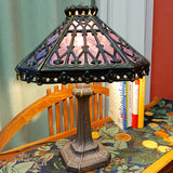 14-Inch Gothic Cathedral Tiffany Table Lamp Blue Stained Glass Square Shade