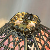 14-Inch Gothic Cathedral Tiffany Table Lamp Blue Stained Glass Square Shade