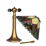 16-Inch Mission-Style Geometric Tiffany Table Lamp- Geometric Amber Stained Glass Pyramid Shade