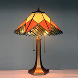 16-Inch Mission-Style Geometric Tiffany Table Lamp- Geometric Amber Stained Glass Pyramid Shade