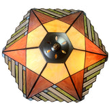 16-Inch Mission-Style Geometric Tiffany Table Lamp- Geometric Amber Stained Glass Pyramid Shade
