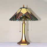 16-Inch Mission-Style Geometric Tiffany Table Lamp- Geometric Amber Stained Glass Pyramid Shade