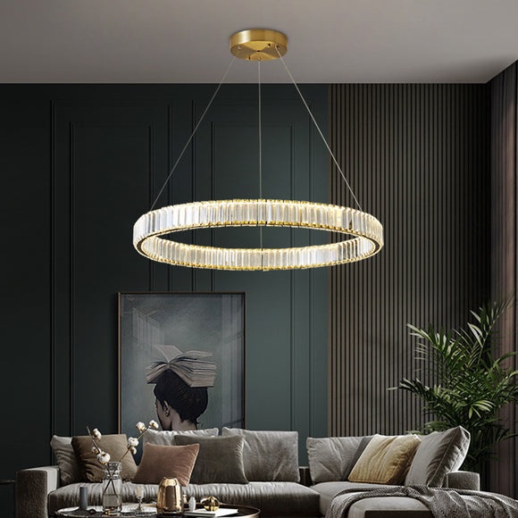Luxury Simple Ring Copper Crystal Chandelier LED Pendant Lighting