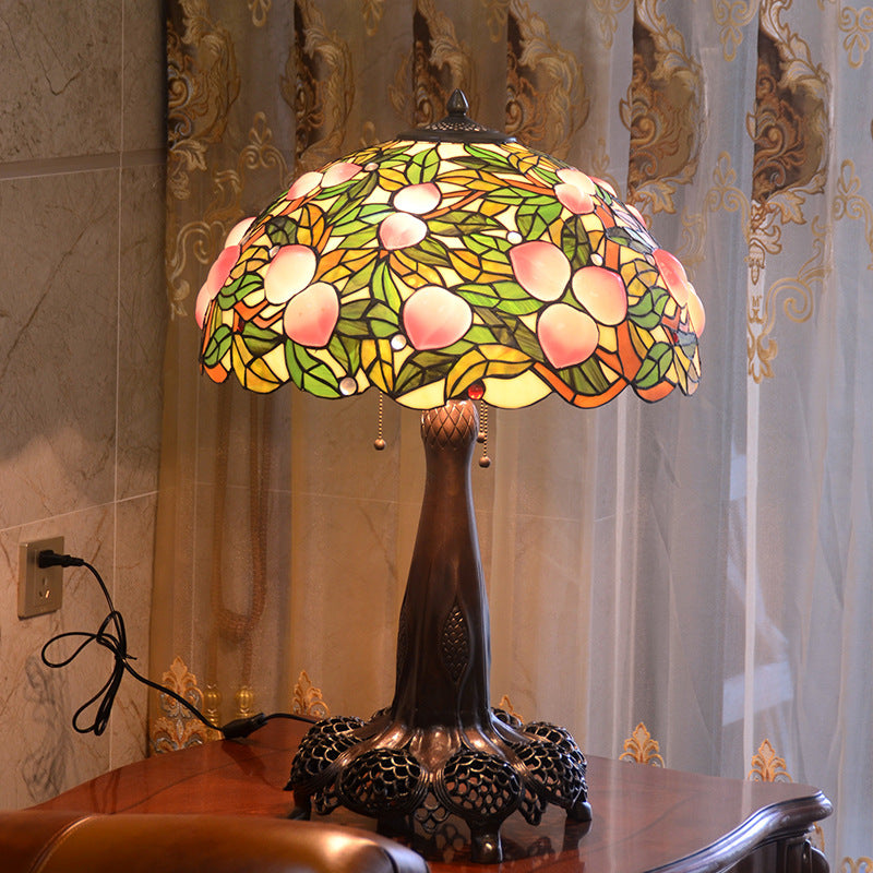 20-Inch Tiffany Style Peach Table Lamp Solid Copper Tree Trunk