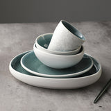 20 Piece Dark Green Ceramic Dinnerware Set Hand-painted Printed Underglaze Ceramic Tableware Creative