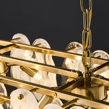 Modern Luxury Linear Capiz Shell Chandelier with Brass Finish - Tiered Teardrop Pendant Light for Dining Room and Kitchen Island