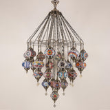 29-Light Luxury Turkish Moroccan Chandelier, Hand-Blown Mosaic Glass Pendant Ceiling Fixture, Bohemian Spiral Cascading Hanging Lamp