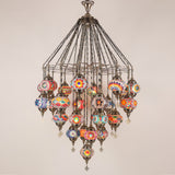 29-Light Luxury Turkish Moroccan Chandelier, Hand-Blown Mosaic Glass Pendant Ceiling Fixture, Bohemian Spiral Cascading Hanging Lamp