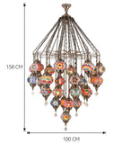 29-Light Luxury Turkish Moroccan Chandelier, Hand-Blown Mosaic Glass Pendant Ceiling Fixture, Bohemian Spiral Cascading Hanging Lamp