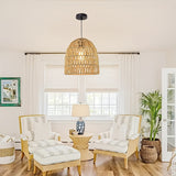 Cecilio Bamboo Weaving Perforated Dome Hanging Pendant Ceiling Light