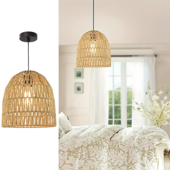 Cecilio Bamboo Weaving Perforated Dome Hanging Pendant Ceiling Light