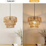 Hand-Woven Jute Rope Multi-Tiered   Contemporary Organic Design Hanging Lamp - 3-Tier