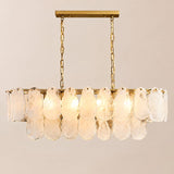 Modern Luxury Linear Capiz Shell Chandelier with Brass Finish - Tiered Teardrop Pendant Light for Dining Room and Kitchen Island