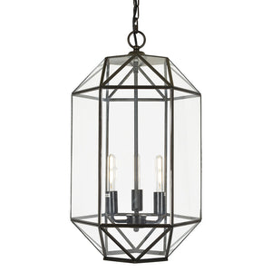 3/4 Lights Lantern Geometric Vintage Pendant Art Deco Brass Cage Glass Box Pendant Lighting