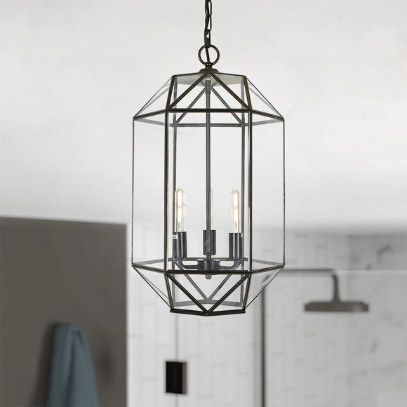3/4 Lights Lantern Geometric Vintage Pendant Art Deco Brass Cage Glass Box Pendant Lighting