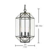 3/4 Lights Lantern Geometric Vintage Pendant Art Deco Brass Cage Glass Box Pendant Lighting