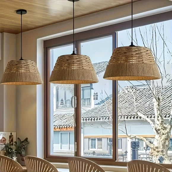Hand-Woven Hemp Rope Bell Tapered Rope Pendant Light - Rustic Farmhouse Chandelier