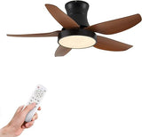 46" Modern Ceiling Fan with Remote Control, 5 ABS Blades, 3 Colors Light, 6 Wind Speed Noiseless Reversible DC Motor, Low Profile Flush Mount Ceiling Fan