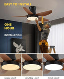 46" Modern Ceiling Fan with Remote Control, 5 ABS Blades, 3 Colors Light, 6 Wind Speed Noiseless Reversible DC Motor, Low Profile Flush Mount Ceiling Fan