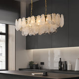 Modern Luxury Linear Capiz Shell Chandelier with Brass Finish - Tiered Teardrop Pendant Light for Dining Room and Kitchen Island
