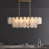 Modern Luxury Linear Capiz Shell Chandelier with Brass Finish - Tiered Teardrop Pendant Light for Dining Room and Kitchen Island