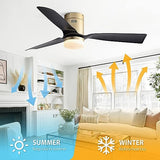 52 Inch Black Ceiling Fans with Lights and Remote, 6-speed DC Motor Reversible Noiseless, 3 ABS Blades, Low Profile Modern Flush Mount Ceiling Fan with Lights