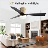 52 Inch Black Ceiling Fans with Lights and Remote, 6-speed DC Motor Reversible Noiseless, 3 ABS Blades, Low Profile Modern Flush Mount Ceiling Fan with Lights