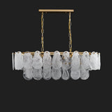 Modern Luxury Linear Capiz Shell Chandelier with Brass Finish - Tiered Teardrop Pendant Light for Dining Room and Kitchen Island