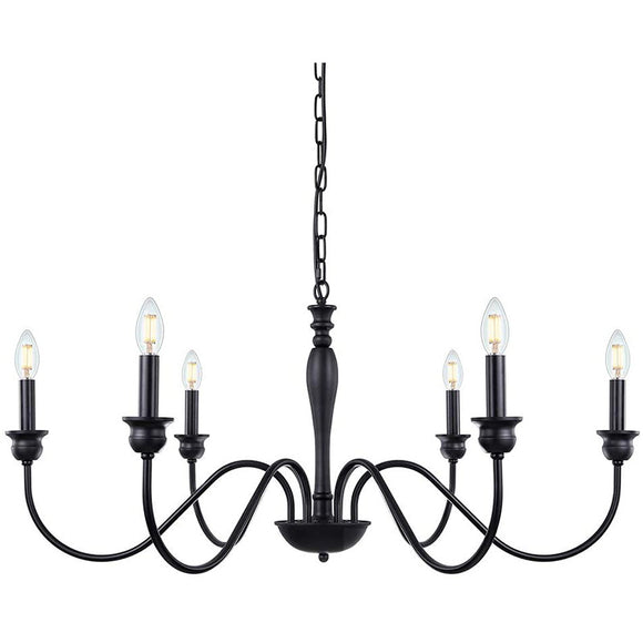 6-Light Black Farmhouse Rustic Industrial Iron Chandelier 38 inch Farmhouse Light Fixture