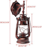 Vintage Industrial Hurricane Lantern Wall Sconce – Antique Rust Finish Kerosene Style Wall Lamp with Clear Plastic Globe