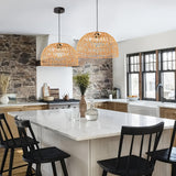 Dome Woven Rattan Pendant Light Hand-Woven Natural Fiber Bell-Shaped Hanging Lamp