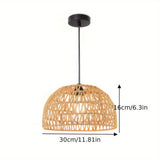 Dome Woven Rattan Pendant Light Hand-Woven Natural Fiber Bell-Shaped Hanging Lamp