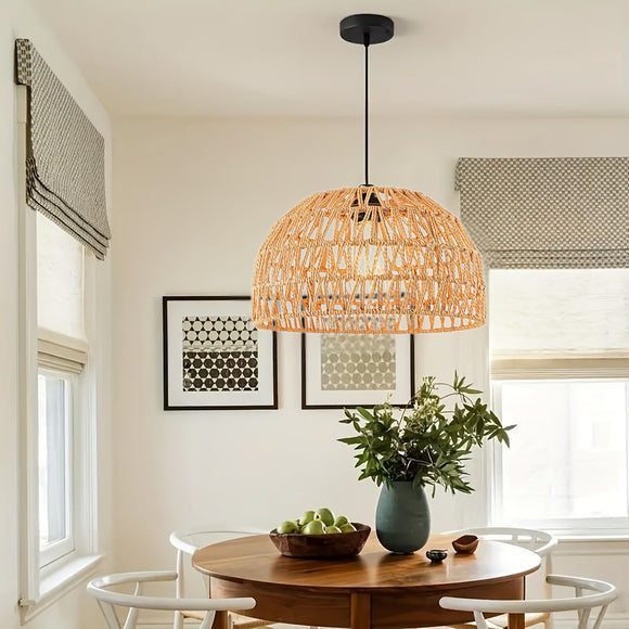 Dome Woven Rattan Pendant Light Hand-Woven Natural Fiber Bell-Shaped Hanging Lamp