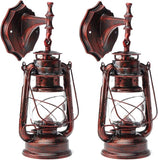 Vintage Industrial Hurricane Lantern Wall Sconce – Antique Rust Finish Kerosene Style Wall Lamp with Clear Plastic Globe