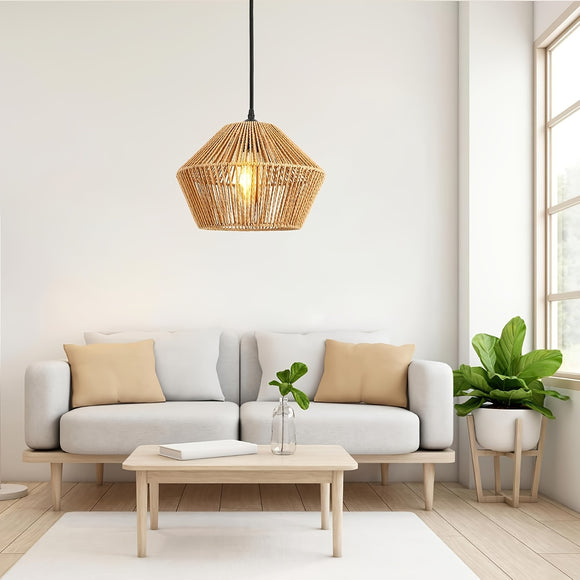 Rattan Hanging Lamp Hand-Woven Natural Rope Hanging Lamp - Rustic & Organic