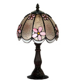 8-Inch Tiffany Style Pink Floral Table Lamp- Handcrafted Stained Glass Bedside Night Light