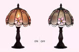 8-Inch Tiffany Style Pink Floral Table Lamp- Handcrafted Stained Glass Bedside Night Light