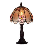8-Inch Tiffany Style Pink Floral Table Lamp- Handcrafted Stained Glass Bedside Night Light