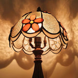 8-Inch Tiffany Style Pink Floral Table Lamp- Handcrafted Stained Glass Bedside Night Light