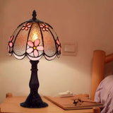 8-Inch Tiffany Style Pink Floral Table Lamp- Handcrafted Stained Glass Bedside Night Light