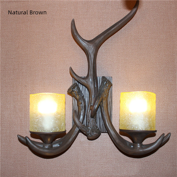 Rustic Antler Wall Sconce Lighting Fixture 2-lights