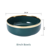 Green Cutlery Bowls Set Gold-plated Ceramic Plates Cooking Dishes Rice Bowls Porcelain Plate Kitchen Utensils
