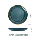 Green Cutlery Bowls Set Gold-plated Ceramic Plates Cooking Dishes Rice Bowls Porcelain Plate Kitchen Utensils
