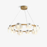 Alabaster 8-12 Head Brass &amp; White Chandelier