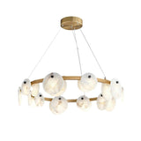 Alabaster 8-12 Head Brass &amp; White Chandelier
