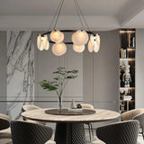Alabaster 8-12 Head Brass &amp; White Chandelier