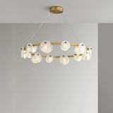Alabaster 8-12 Head Brass &amp; White Chandelier