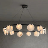 Alabaster 8-12 Head Brass &amp; White Chandelier